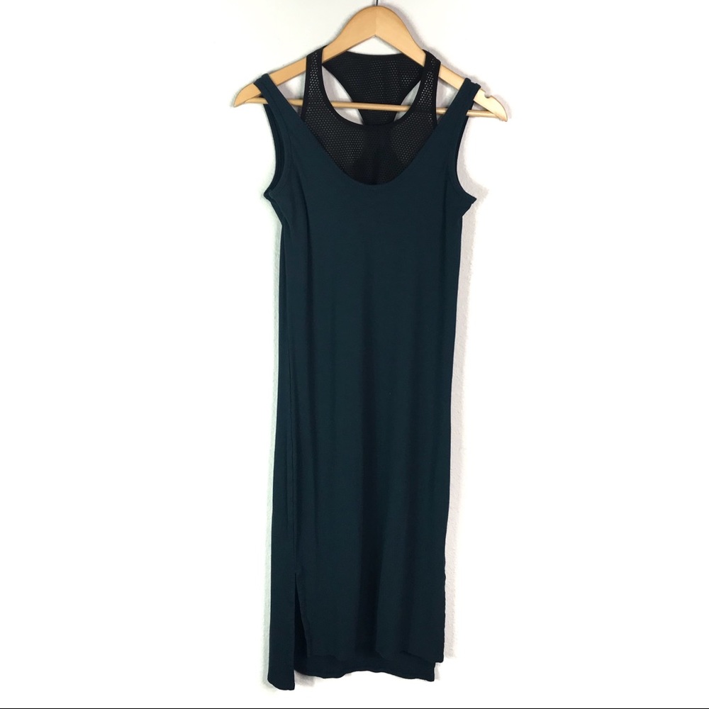 Athleta Teal Mesh Midi Fitted Sleeveless Dress